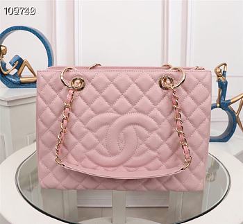 Colestore Chanel Women Shoulder bags Grand Shopping Tote Pink Leather 24x33x13cm