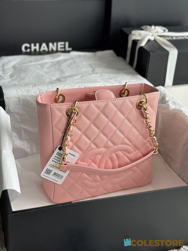Colestore Chanel Pink Quilted Caviar Leather Petite Shopping Tote 24x25.5x5cm - 1