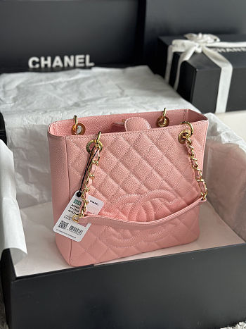 Colestore Chanel Pink Quilted Caviar Leather Petite Shopping Tote 24x25.5x5cm