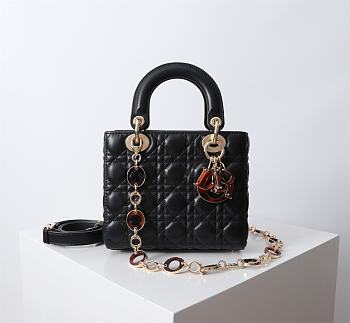 Chanel Dior Lady Dior Small Light Black Lambskin Bag with Tortoiseshell Charms 20 x 17 x 8cm