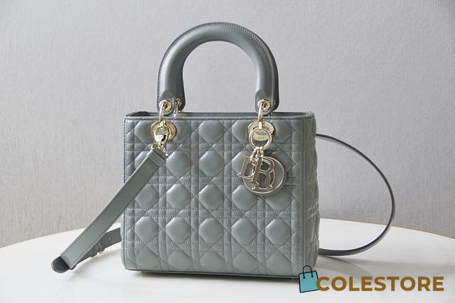 Colestore Dior Medium Lady Dior Lambskin Cannage Bag 'Gray Stone' 24x20x11cm - 1