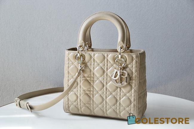 Colestore Dior Medium Lady Dior Lambskin Cannage Bag 'Beige' 24x20x11cm - 1