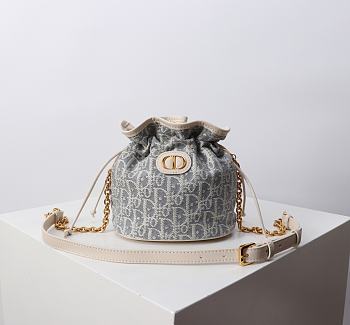 Colestore Dior 30 Montaigne Mini Bucket Bag with Drawstring Blue Dior Oblique 16 x 18.5 x 13cm