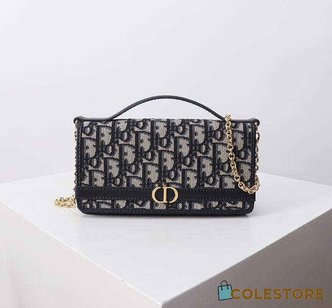 Colestore Dior 30 Montaigne Cigale Pouch with Chain Blue Dior Oblique Jacquard 20.5×11×5cm - 1