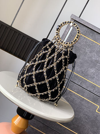 Colestore Chanel CC Coco Mark Net Bag Black Suede 8x42x3cm