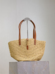 Colestore YSL Saint Laurent Panier Leather Trimmed Raffia Tote Beige 38×20×21cm - 1