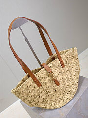 Colestore YSL Saint Laurent Panier Leather Trimmed Raffia Tote Beige 38×20×21cm - 4
