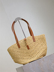 Colestore YSL Saint Laurent Panier Leather Trimmed Raffia Tote Beige 38×20×21cm - 3