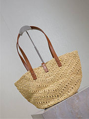 Colestore YSL Saint Laurent Panier Leather Trimmed Raffia Tote Beige 38×20×21cm - 2