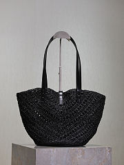 Colestore YSL Saint Laurent Panier Leather Trimmed Raffia Tote Black 38×20×21cm - 6