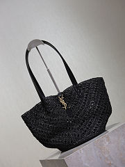 Colestore YSL Saint Laurent Panier Leather Trimmed Raffia Tote Black 38×20×21cm - 5