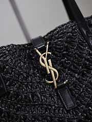 Colestore YSL Saint Laurent Panier Leather Trimmed Raffia Tote Black 38×20×21cm - 4