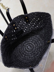 Colestore YSL Saint Laurent Panier Leather Trimmed Raffia Tote Black 38×20×21cm - 3