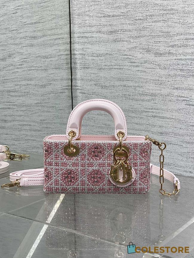 Colestore Dior Lady Dior Micro Bag in Pink Embroidered Canva 16.5cm - 1