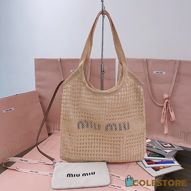 Colestore Miu Miu IVY Raffia Effect and Linen Bag Natural 35 x 40 cm - 1