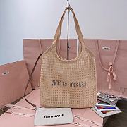 Colestore Miu Miu IVY Raffia Effect and Linen Bag Natural 35 x 40 cm - 1