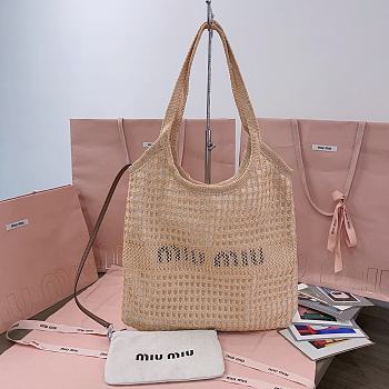 Colestore Miu Miu IVY Raffia Effect and Linen Bag Natural 35 x 40 cm