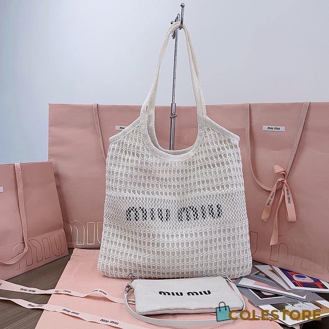 Colestore Miu Miu IVY Raffia Effect and Linen Bag White 35 x 40 cm - 1