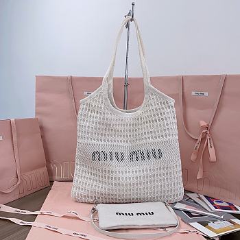 Colestore Miu Miu IVY Raffia Effect and Linen Bag White 35 x 40 cm