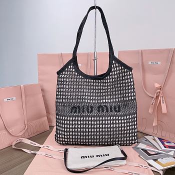 Colestore Miu Miu IVY Raffia Effect and Linen Bag Black 35 x 40 cm