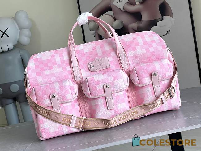 Colestore Louis Vuitton Keepball 55 Pink Check Travel Bag 55 x 27 x 20cm - 1