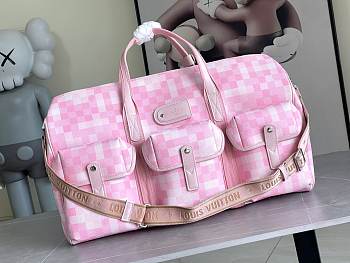 Colestore Louis Vuitton Keepball 55 Pink Check Travel Bag 55 x 27 x 20cm