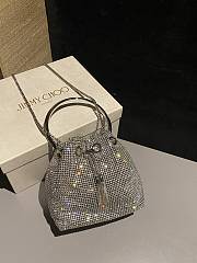 Colestore Jimmy Choo Bon Bon Silver Satin Crystal Mesh Bag with Crystal Handle 16x16x9cm - 4