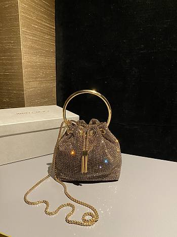 Colestore Jimmy Choo Bon Bon Gold Satin Crystal Mesh Bag with Crystal Handle 16x16x9cm