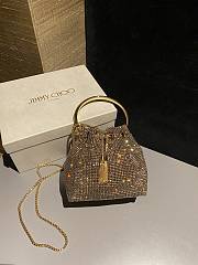 Colestore Jimmy Choo Bon Bon Gold Satin Crystal Mesh Bag with Crystal Handle 16x16x9cm - 4