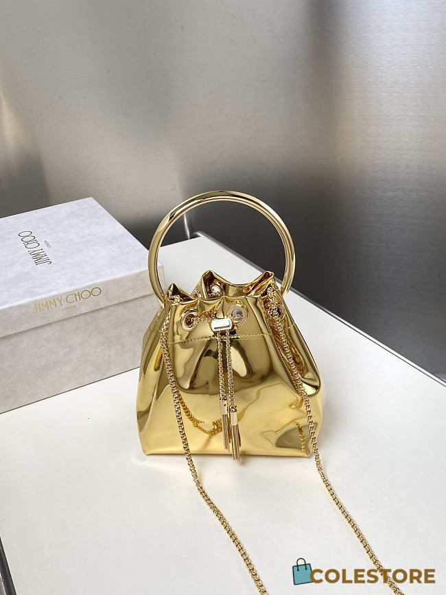 Colestore Jimmy Choo Bon Bon Gold Mirror Fabric Mini Bag with Metal Handle 16x16x9cm - 1