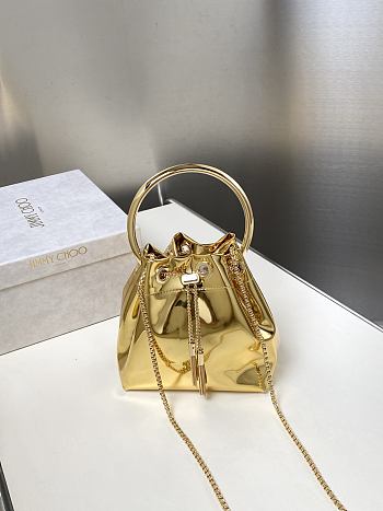 Colestore Jimmy Choo Bon Bon Gold Mirror Fabric Mini Bag with Metal Handle 16x16x9cm