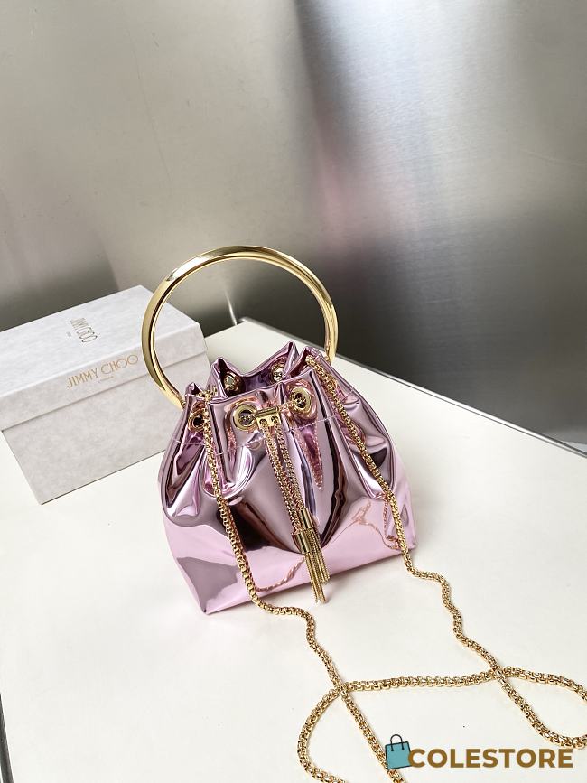 Colestore Jimmy Choo Bon Bon Pink Mirror Fabric Mini Bag with Metal Handle 16x16x9cm - 1