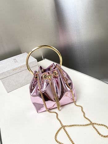 Colestore Jimmy Choo Bon Bon Pink Mirror Fabric Mini Bag with Metal Handle 16x16x9cm