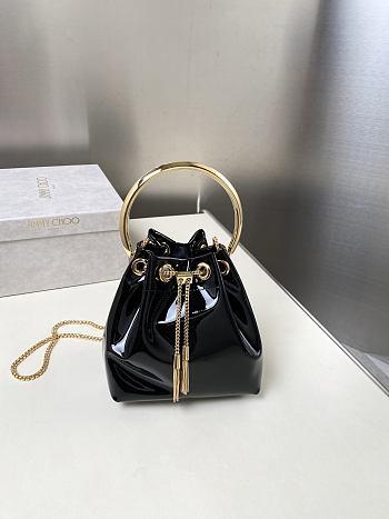 Colestore Jimmy Choo Bon Bon Black Mirror Fabric Mini Bag with Metal Handle 16x16x9cm