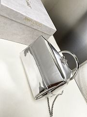 Colestore Jimmy Choo Bon Bon Silver Mirror Fabric Mini Bag with Metal Handle 16x16x9cm - 5
