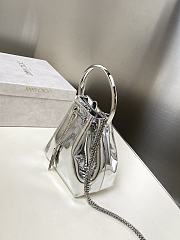 Colestore Jimmy Choo Bon Bon Silver Mirror Fabric Mini Bag with Metal Handle 16x16x9cm - 4