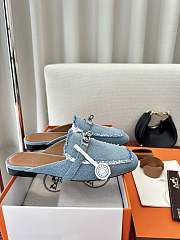 Colestore Hermès Oz Mules Fringed Denim Blue  - 5