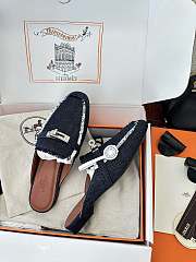 Colestore Hermès Oz Mules Fringed Denim Dark Blue  - 4