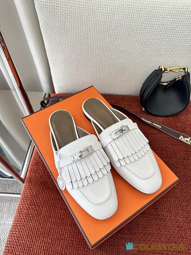 Colestore Hermes Roval Kelly Mules White - 1