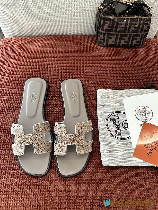 Colestore Hermès Oran Sandal Gray Nude Crystal  - 1