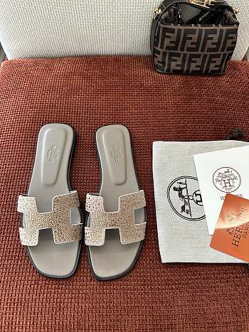 Colestore Hermès Oran Sandal Gray Nude Crystal 