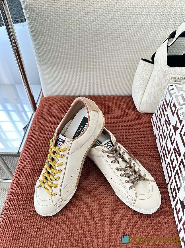 Colestore Golden Goose True-Star in White Nappa Leather With Gold Star and Beige Suede - 1