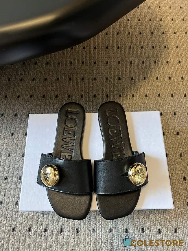 Colestore Loewe Pebble Slide in Soft Calfskin Black - 1