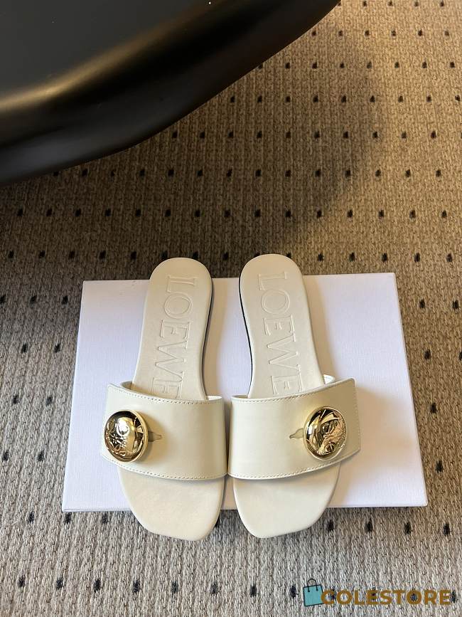 Colestore Loewe Pebble Slide in Soft Calfskin Sea Salt - 1