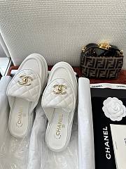 Colestore Chanel Quilted Double C Buckle Mule Slippers White - 3