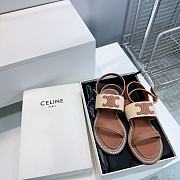 Colestore Celine Triomphe Raffia and Calfskin Flat Sandals Brown - 1