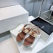 Colestore Celine Triomphe Raffia and Calfskin Flat Sandals Brown - 6