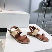 Colestore Celine Triomphe Raffia and Calfskin Flat Sandals Brown - 2