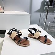 Colestore Celine Triomphe Raffia and Calfskin Flat Sandals Black - 6