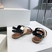 Colestore Celine Triomphe Raffia and Calfskin Flat Sandals Black - 5